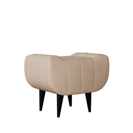 Taburet Tapitat Atlas, Crem deschis,tapiterie mixta cu piele naturala, 60 x 40 x 47 cm