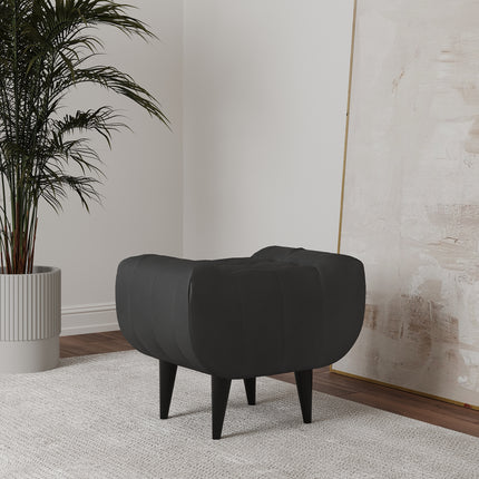 Taburet Tapitat Atlas, Negru,tapiterie mixta cu piele naturala, 60 x 40 x 47 cm