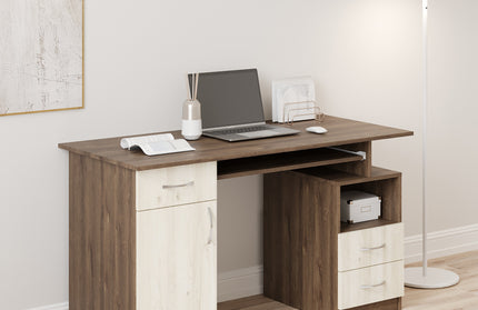 Birou Berlin, Stejar Bronz/Stejar Alb, 134 x 60 x 75 cm