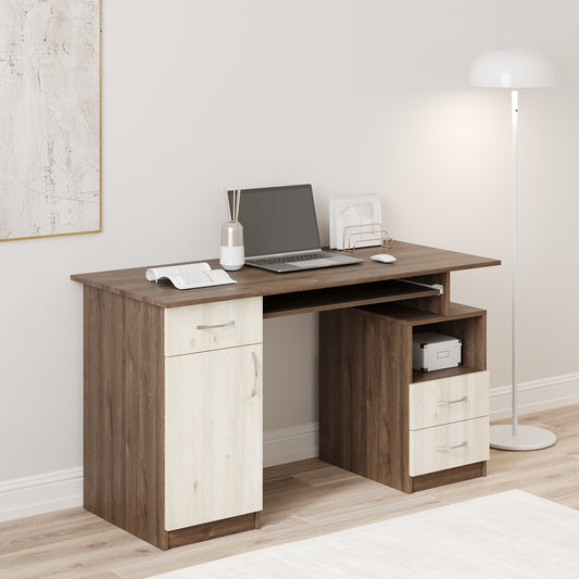 Birou Berlin, Stejar Bronz/Stejar Alb, 134 x 60 x 75 cm