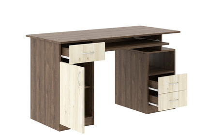 Birou Berlin, Stejar Bronz/Stejar Alb, 134 x 60 x 75 cm