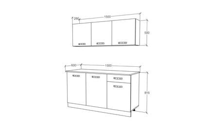 Bucatarie Ronda, Antracit/Alb, L 150 cm