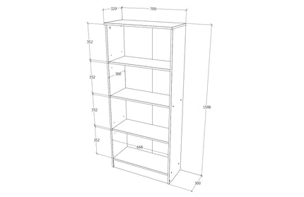 Biblioteca Flint, 3 Polite, Wenge, 70 x 32 x 159 cm