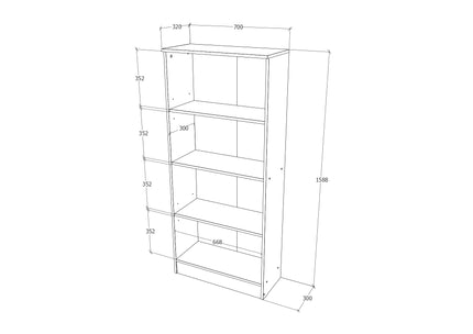 Biblioteca Flint, 3 Polite, Stejar Sonoma, 70 x 32 x 159 cm