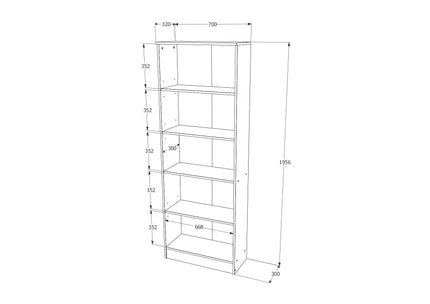 Biblioteca Flint, 4 Polite, Stejar Bronz, 70 x 32 x 200 cm