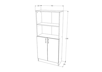 Biblioteca Flint, cu Usi Inferioare si O Polita, Alba, 70 x 32 x 159 cm