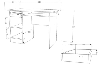 Birou Togo, 1 Sertar, O Usa, Stejar Sonoma, 110 x 60 x 75 cm