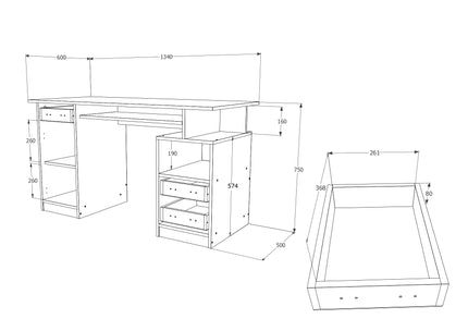 Birou Berlin, Stejar Bronz/Stejar Alb, 134 x 60 x 75 cm