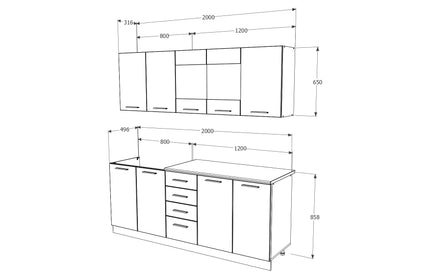 Bucatarie Riga, Rosu/Alb, L 200 cm