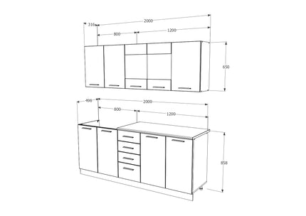 Bucatarie Riga, Pin Inchis/Alb, L 200 cm