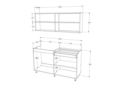 Bucatarie Roma, Alb, L 160 cm