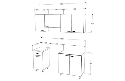 Bucatarie Sofia, Lemn Natural/Alb, L 180 cm