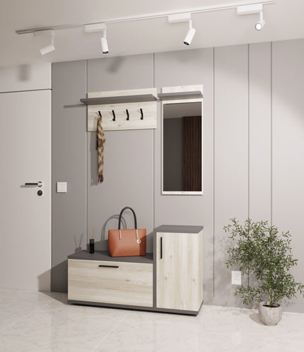 Cuier Cairo, Stejar Alb/Antracit, 113 x 35 x 198 cm