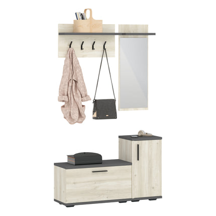 Cuier Cairo, Stejar Alb/Antracit, 113 x 35 x 198 cm