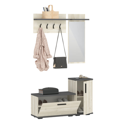 Cuier Cairo, Stejar Alb/Antracit, 113 x 35 x 198 cm