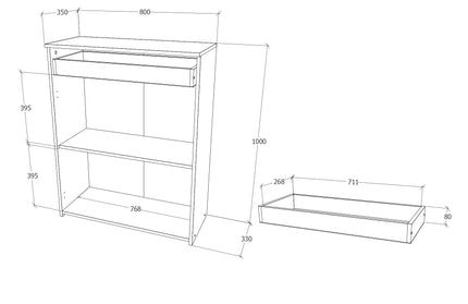 Comoda Tisa, 1 Sertar, 2 Usi, Ulm Deschis, 80 x 35 x 100 cm