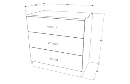 Comoda Remi, 3 Sertare, Wenge, 80 x 48 x 80 cm