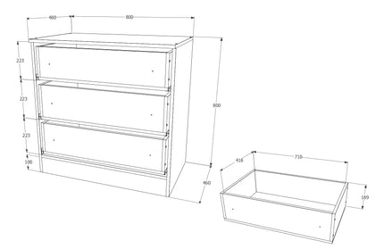 Comoda Remi, 3 Sertare, Wenge, 80 x 48 x 80 cm