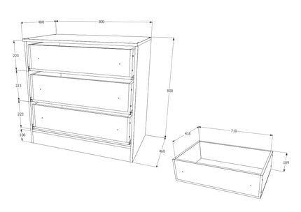 Comoda Remi, 3 Sertare, Stejar Sonoma, 80 x 48 x 80 cm