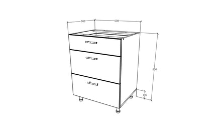 Corp Baza Karo, 3 Sertare, Lemn Natural/Alb, 60 x 50 x 80 cm