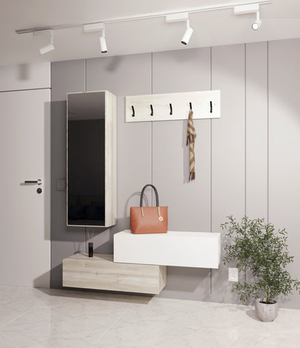 Cuier Diego, Stejar Alb/Alb, 140 x 28 x 180 cm