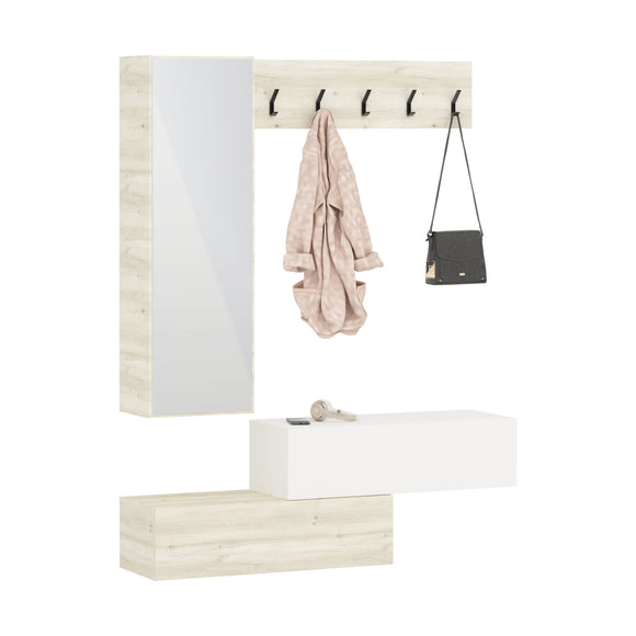 Cuier Diego, Stejar Alb/Alb, 140 x 28 x 180 cm