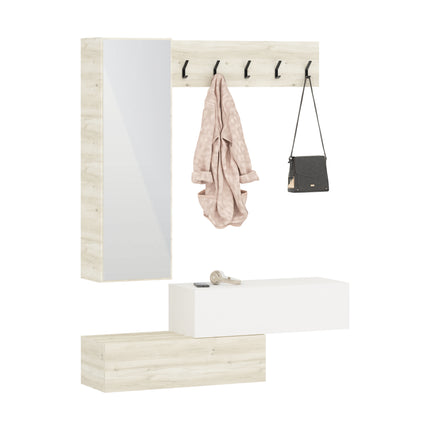 Cuier Diego, Stejar Alb/Alb, 140 x 28 x 180 cm