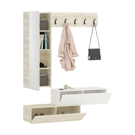 Cuier Diego, Stejar Alb/Alb, 140 x 28 x 180 cm