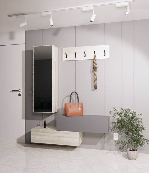 Cuier Diego, Stejar Alb/Antracit, 140 x 28 x 180 cm