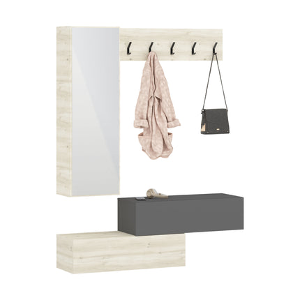 Cuier Diego, Stejar Alb/Antracit, 140 x 28 x 180 cm