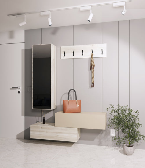 Cuier Diego, Stejar Alb/Crem Satin, 140 x 28 x 180 cm