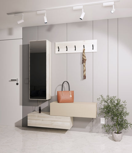 Cuier Diego, Stejar Alb/Crem Satin, 140 x 28 x 180 cm