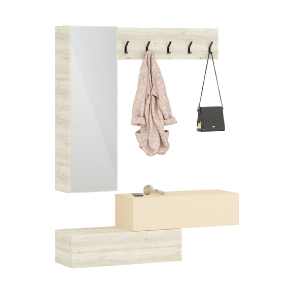 Cuier Diego, Stejar Alb/Crem Satin, 140 x 28 x 180 cm