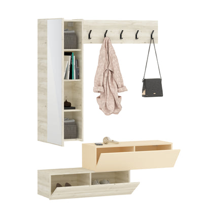 Cuier Diego, Stejar Alb/Crem Satin, 140 x 28 x 180 cm