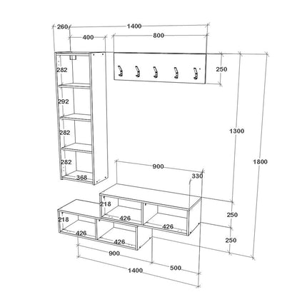Cuier Diego, Stejar Alb/Crem Satin, 140 x 28 x 180 cm