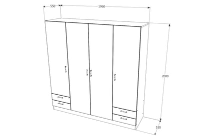 Dulap Nero, 4 Usi, Stejar Sonoma, 196 x 55 x 200 cm