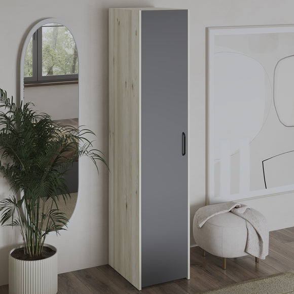 Dulap Malmo, 1 Usa, cu polite, Stejar Alb/Antracit, 42 x 52 x 200 cm