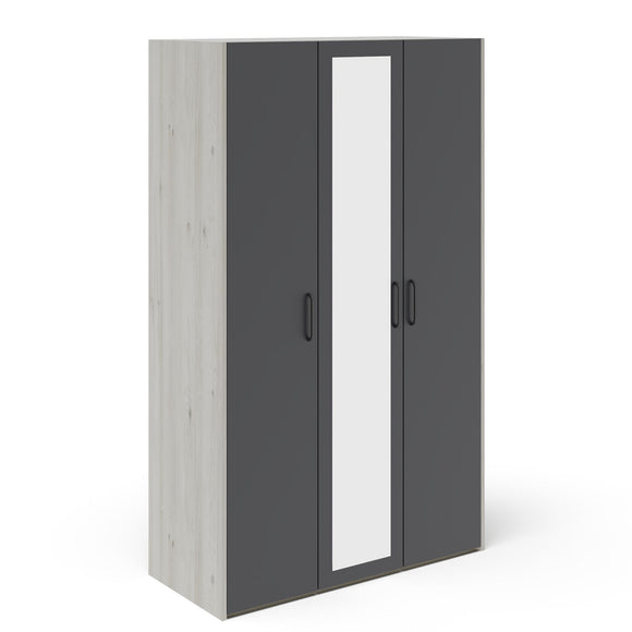 Dulap Malmo, 3 Usi, Stejar Alb/Antracit, 120 x 52 x 200 cm