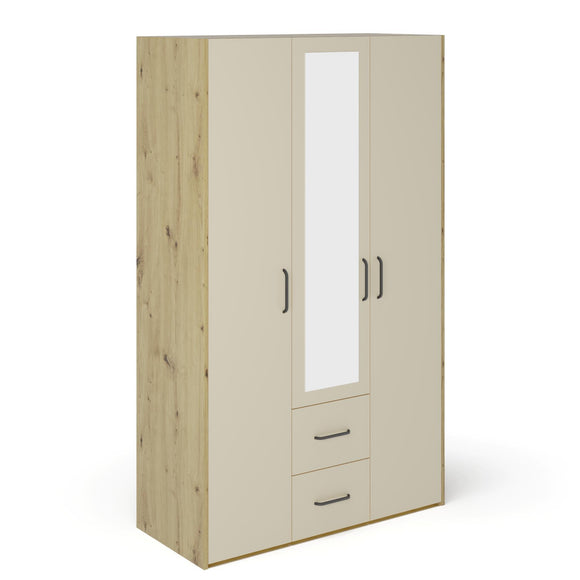 Dulap Malmo, 2 Sertare, 3 Usi, cu oglinda, Stejar Artisan/Argila, 120 x 52 x 200 cm