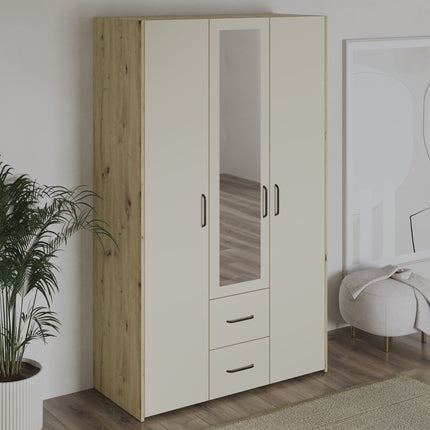 Dulap Malmo, 2 Sertare, 3 Usi, cu oglinda, Stejar Artisan/Argila, 120 x 52 x 200 cm