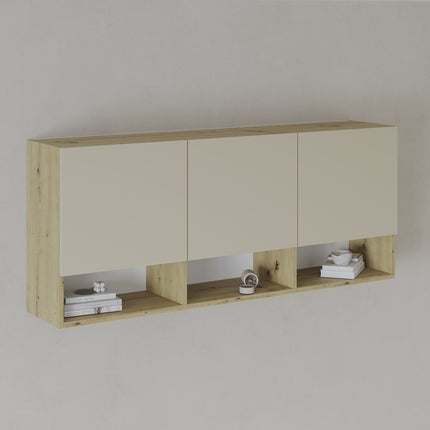 Dulap suspendat Malmo, 3 Usi, Stejar Artisan/Argila, 144 x 27 x 60 cm