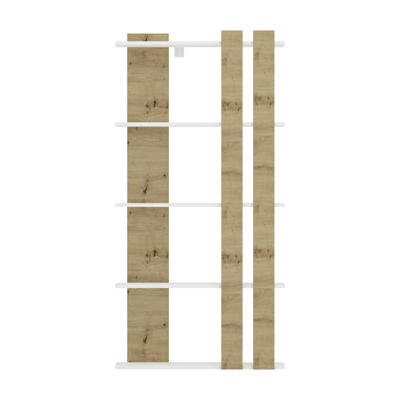 Biblioteca Elmo, 5 Polite, Alb/Stejar Artisan, 80 x 20 x 160 cm