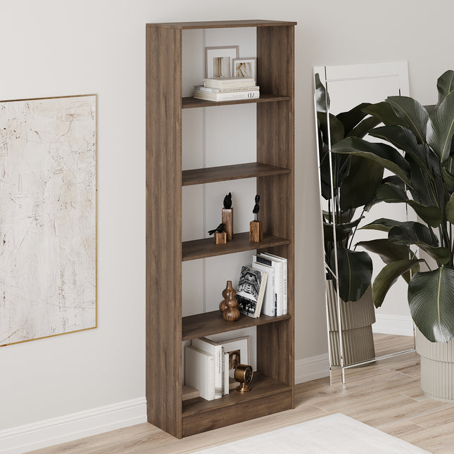 Biblioteca Flint, 4 Polite, Stejar Bronz, 70 x 32 x 200 cm