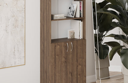 Biblioteca Flint, cu Usi Inferioare si O Polita, Stejar Bronz, 70 x 32 x 159 cm