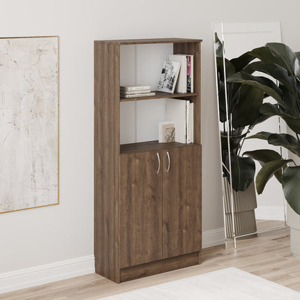 Biblioteca Flint, cu Usi Inferioare si O Polita, Stejar Bronz, 70 x 32 x 159 cm