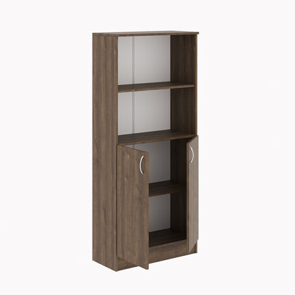 Biblioteca Flint, cu Usi Inferioare si O Polita, Stejar Bronz, 70 x 32 x 159 cm