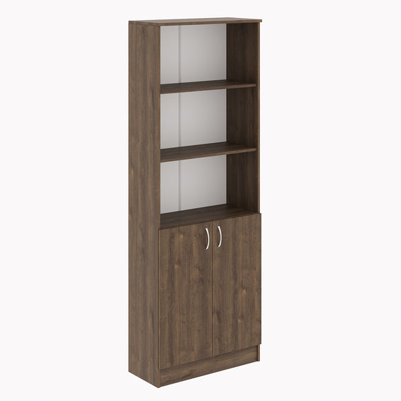 Biblioteca Flint, cu Usi Inferioare si 2 Polite, Stejar Bronz, 70 x 32 x 196 cm