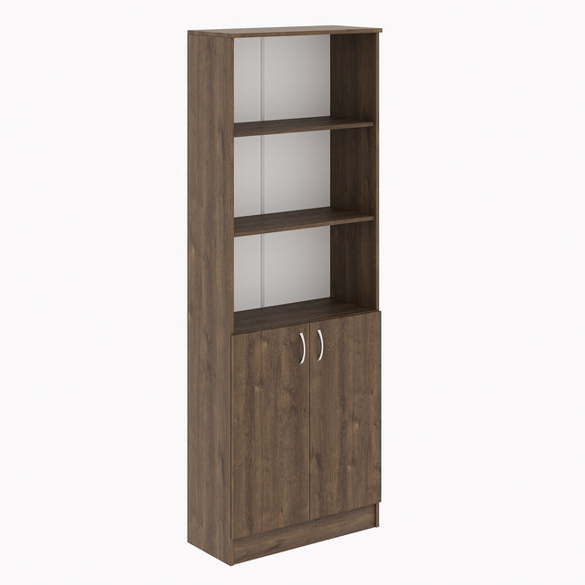 Biblioteca Flint, cu Usi Inferioare si 2 Polite, Stejar Bronz, 70 x 32 x 196 cm