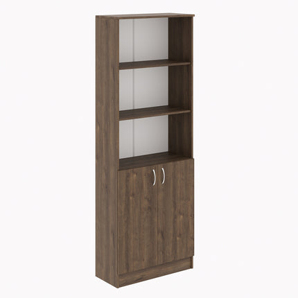 Biblioteca Flint, cu Usi Inferioare si 2 Polite, Stejar Bronz, 70 x 32 x 196 cm