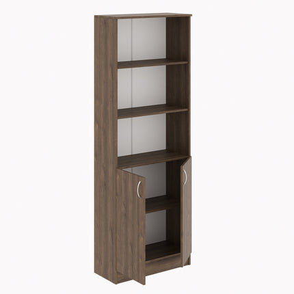 Biblioteca Flint, cu Usi Inferioare si 2 Polite, Stejar Bronz, 70 x 32 x 196 cm